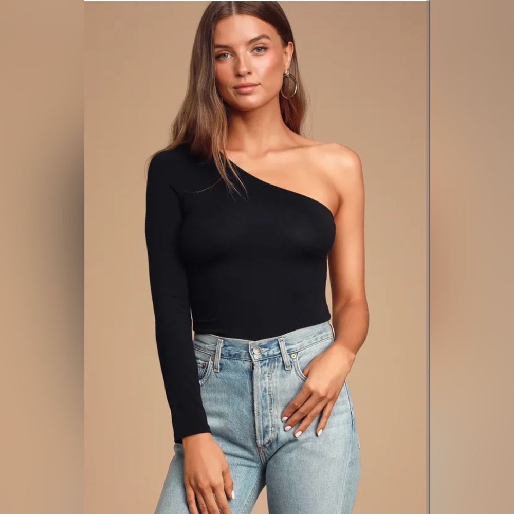 Lulu's Black Long Sleeve One Shoulder Top